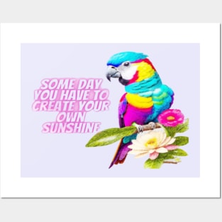 Colorful Parrot with Inspirational Quote and Flower Design Posters and Art